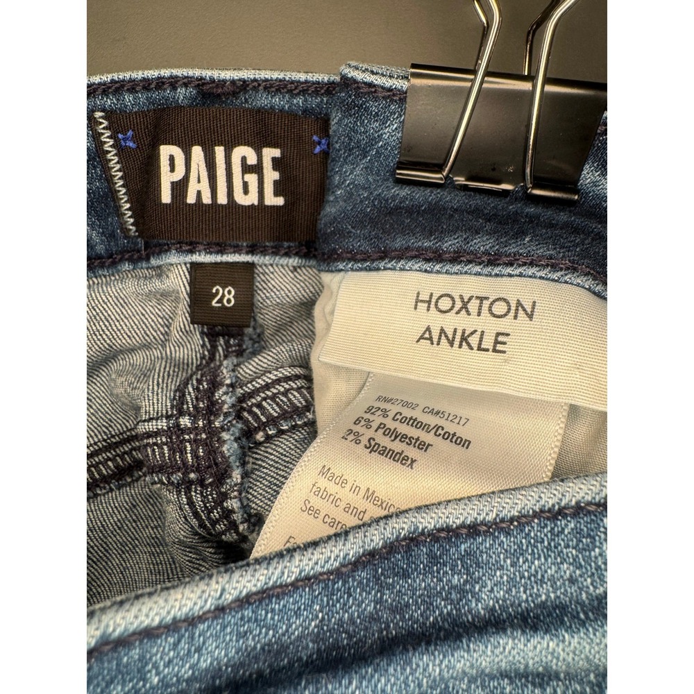 PAIGE Hoxton Ankle Jeans Womens 28 Blue Skinny Raw Hem Tuxedo Stripe High Rise - Picture 7 of 7